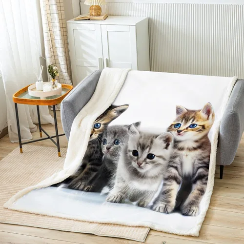 Vista 2 de Erosebridal Manta de vellón Sherpa para niños con estampado de gatos, bonita manta de felpa 3D para mascotas, suave y cálida, de microfibra, regalos