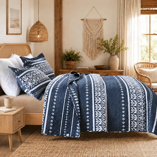 Vista 12 de Juego de edredón 100% algodón a rayas, bohemio, tamaño Queen, color beige y blanco, 3 piezas Lightweight & Soft Bedspread, Boho Style Bedding Set