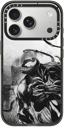 Vista 75 de CASETiFY Impact - Funda para iPhone 13 Mini [Marvel Colab / protección contra caídas de 8.2 pies/Magsafe] - Capitán América VS - Negro transparente