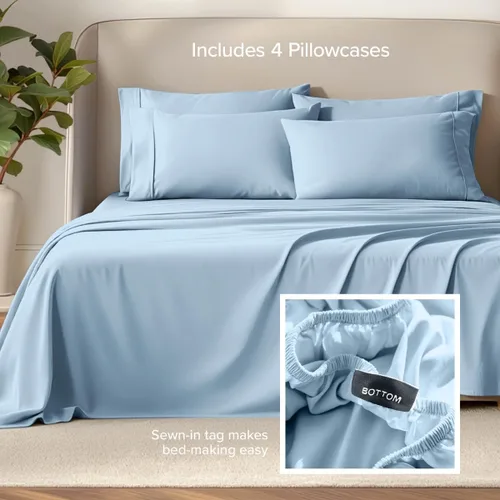 Vista 52 de Bare Home Sheet Set 1800 Ultra-Soft with 2 Pillowcases (Twin XL, Dark Blue)