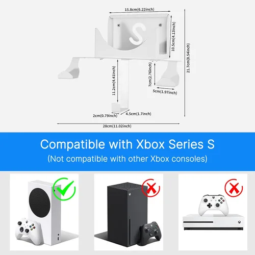 Vista 6 de Wall Mount for XBOX Series S, XBOX Series S Wall Mount Kit, with Detachable Controller Holder & Headphone Hanger & Dust Plugs Net kits, Metal Stand