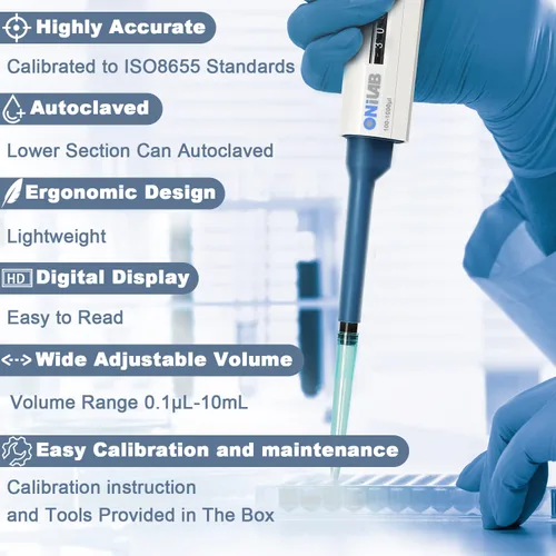 Vista 3 de ONiLAB Pipetas de un solo canal con volumen ajustable (micropipetas, 0,1-2,5μl (7010101001))