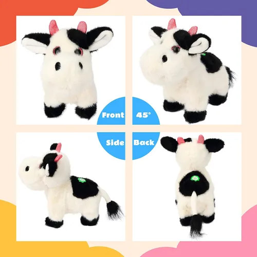 Vista 3 de Vaca Negra Caminando Animal de Peluche Hablando Moo de Peluche Ganado Eléctrico Interactivo Animado Juguetes de Peluche para Niñas Niños Cumpleaños