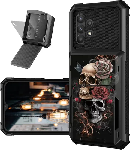 Vista 23 de Funda tipo cartera para Samsung Galaxy A32 5G con ranura para tarjetero, funda con tapa híbrida de doble capa, resistente, a prueba de golpes, funda
