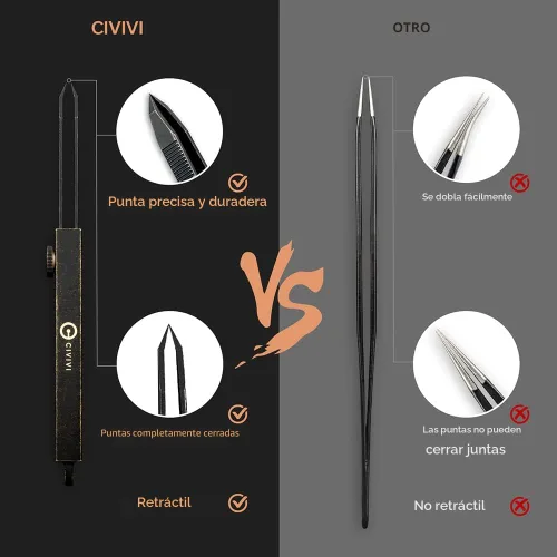 Vista 4 de CIVIVI Pinzas de precisión para espinas, pinzas retráctiles en llavero para hombres y mujeres EDC, pinzas Tac-N-Tweeze con funda de cuero diseñadas