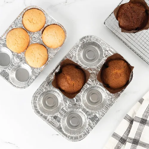 Vista 5 de PLASTICPRO Moldes de papel de aluminio para muffins reutilizables y desechables, molde de papel de aluminio para muffins y tartas