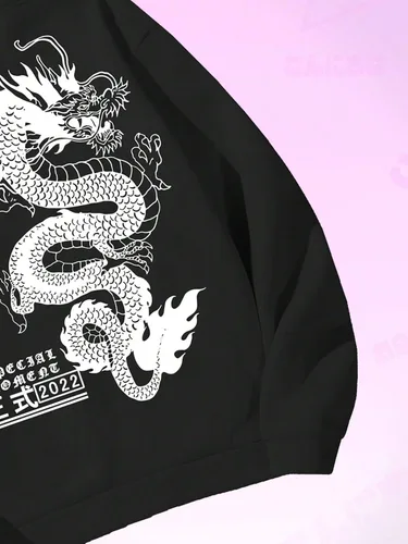 Vista 5 de SHENHE Sudadera con capucha para hombre con estampado de dragón y letras gráficas