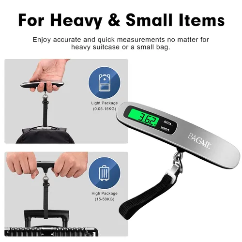 Vista 4 de BAGAIL Báscula digital de equipaje báscula de equipaje colgante con pantalla LCD retroiluminada báscula de peso de viaje báscula de peso portátil