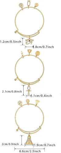 Vista 6 de Madison Tyler Aaliyah 3pc Gold Plated Charm Expandable Bangle Bracelets, Pave Eye of Ra Ankh Symbols, Jewelry Gifts for Women