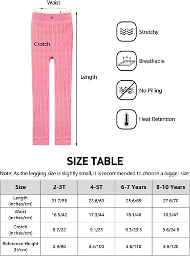 Vista 2 de Resinta 1 par de leggings de algodón para niñas, cálidos, gruesos, térmicos, de terciopelo de punto trenzado, 1 par