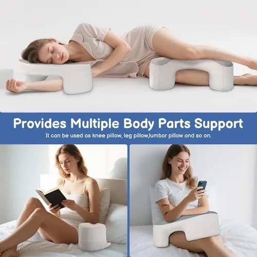 Vista 12 de Almohada para dormir de lado con agujeros para los brazos, almohada de espuma viscoelástica ergonómica para alivio del dolor cervical, cuello Gris