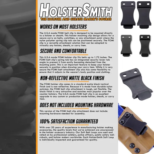 Vista 4 de FOMI Funda con clip para cinturón – IWB/OWB con hardware de montaje – Fabricada en EE. UU. – Inclinación ajustable – para fundas Kydex, fundas