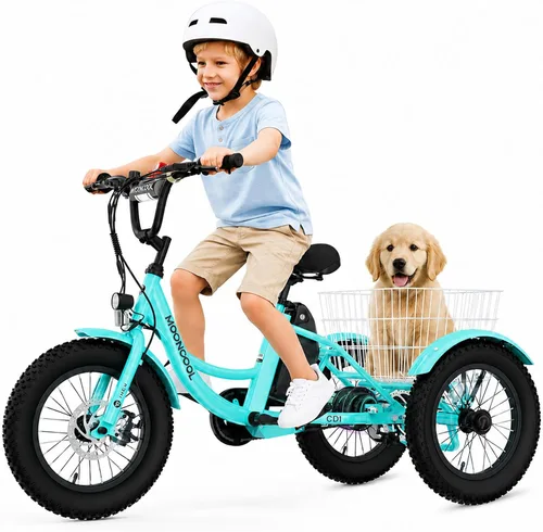Vista 10 de MOONCOOL Triciclo eléctrico juvenil, 16 pulgadas, 250 W, E-Trike Naranja quemado