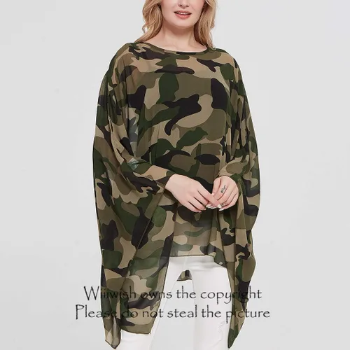 Vista 4 de Wiiiwish Poncho de gasa transparente para mujer, suelto, liso, largo, murciélago, caftán, túnica