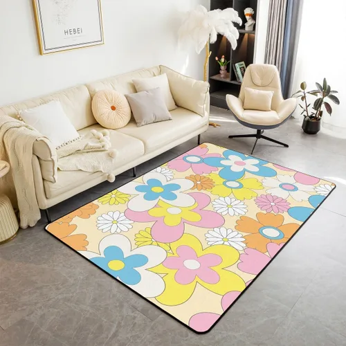 Vista 8 de Groovy Flower Power - Alfombra de 3 x 5 pulgadas, bonita alfombra floral bohemia 60S 70S, alfombra hippie para niños, niñas, adolescentes y mujeres