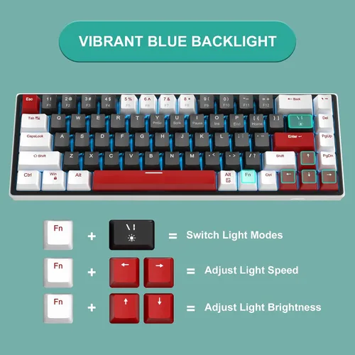 Vista 3 de MageGee SKY68 - Teclado mecánico para juegos, 68 teclas, compacto con retroiluminación LED azul, mini teclado ergonómico con cable para Windows PC