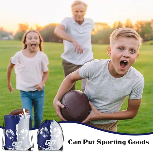 Vista 6 de Silkfly 24 mochilas con cordón para fanáticos del fútbol, bolsas con cordón para regalo de fútbol, suministros de fiesta (vaqueros), Como se muestra