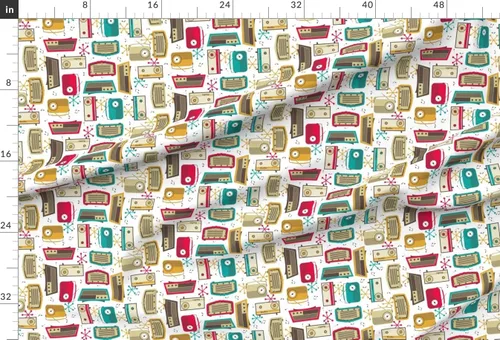 Vista 2 de Spoonflower Tela - Retro Atomic Technology Music Mid Century Geek Radio impresa en tela de gasa Fat Quarter - Vestidos de moda para costura