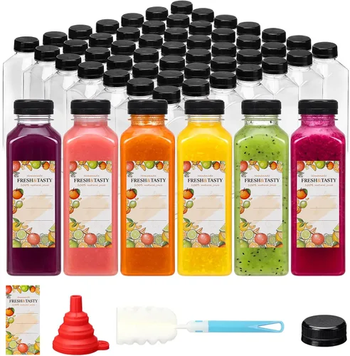 Vista 8 de TOMNK 12 botellas de plástico de 2 onzas con tapas, recipientes reutilizables transparentes a granel para bebidas de jengibre shot, jugo, leche