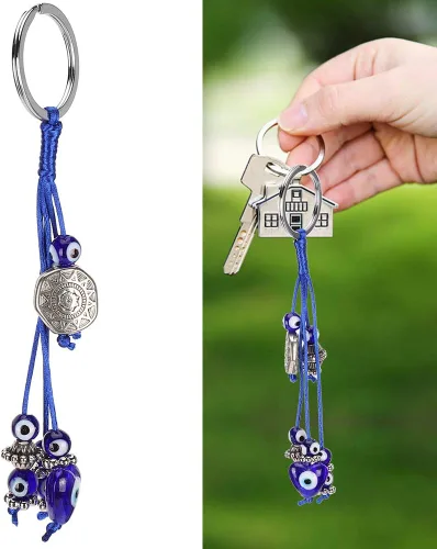 Vista 6 de 2Pcs Blue Eyes Keychain, Evil Eye Keychain, Cute Protection keychains, Good Luck Keychain, Amulet Car Keychains for Purse Backpack Handbag Hanging