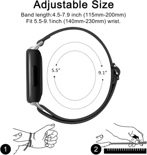Vista 5 de Vancle Correas elásticas para Fitbit Inspire 3 para mujeres, bandas ajustables y transpirables de nylon elástico compatibles con Fitbit Inspire 3