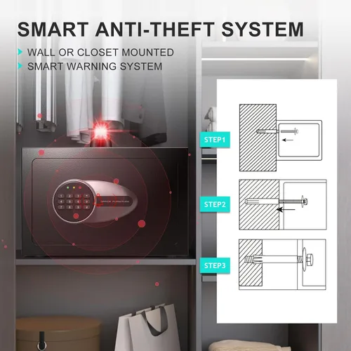 Vista 6 de BONANO Caja fuerte pequeña, caja de seguridad de 0.5 cúbicos con teclado electrónico y bolsa impermeable ignífuga, pequeña caja de seguridad