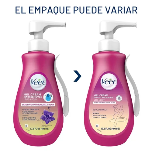 Vista 8 de Depilatorio, Crema depilatoria Veet Gel Sensitive, 13.5 onzas, Fórmula sensible con Aloe Vera y Vitamina E (paquete de 1)