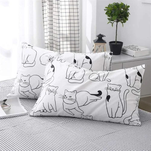 Vista 6 de Juego de funda de edredón de gatos, tamaño individual, ropa de cama 100% algodón, varios patrones de gatos de dibujos animados impresos en blanco