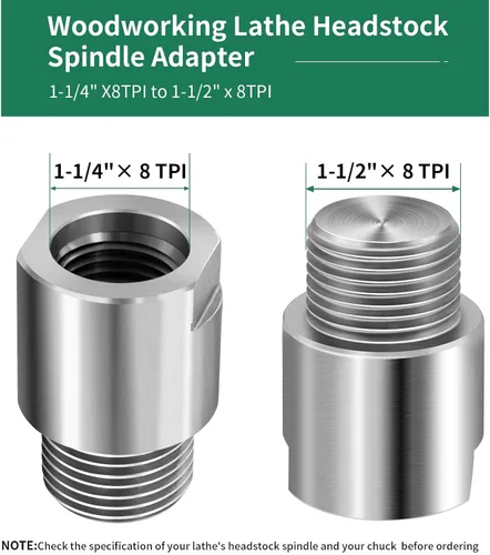 Vista 2 de Adaptador de Eje de Cabeza de Torno, Convierte de 1-1/4" x 8TPI a 1-1/2" x 8TPI para Torno de Carpintería