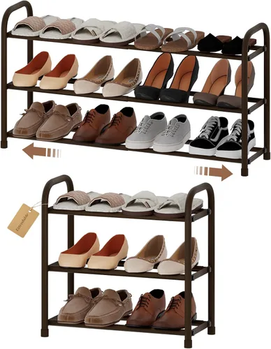 Vista 10 de Zapatero ampliable, zapatero pequeño de metal de 2 niveles, organizador de zapatos ajustable, estante de almacenamiento para armario, entrada