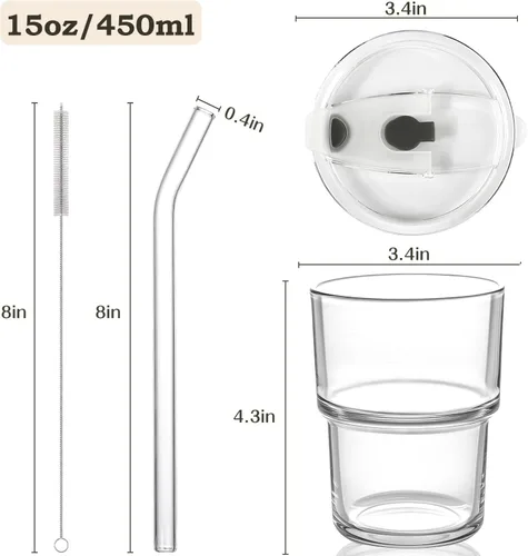 Vista 2 de Vaso de vidrio de 16oz con tapa (transparente, 1 unidad)