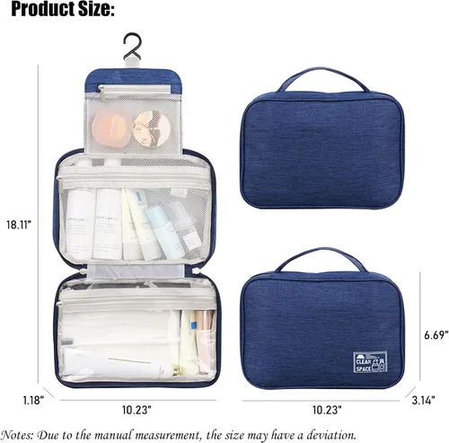 Vista 2 de Bolsa de aseo colgante, bolsa de viaje de gran capacidad para artículos de tocador, tela Oxford impermeable, organizador de maquillaje, bolsa
