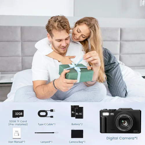 Vista 8 de Cámara digital 4K para fotografía, cámara de vlogging de 64MP para YouTube Negro