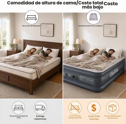 Vista 8 de OlarHike Full Air Mattress Built-in Pump，20" Air Bed for Home,600LBS Comfort Height 20" Gris