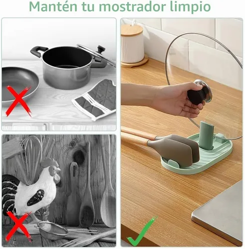 Vista 6 de Soporte para cucharas con soporte para tapa de olla, estante para utensilios de cocina