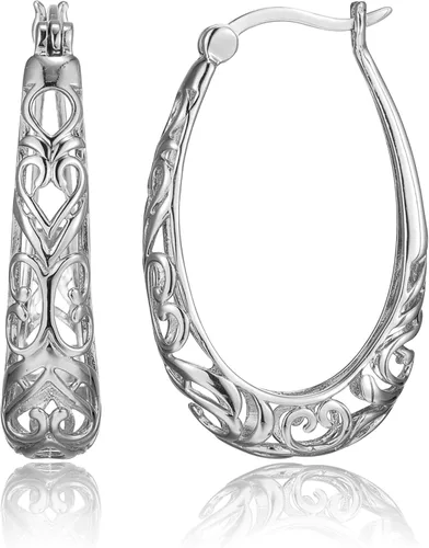 Vista 7 de Amazon Essentials Pendientes de aro ovalados de filigrana de plata de ley (anteriormente colección Amazon)