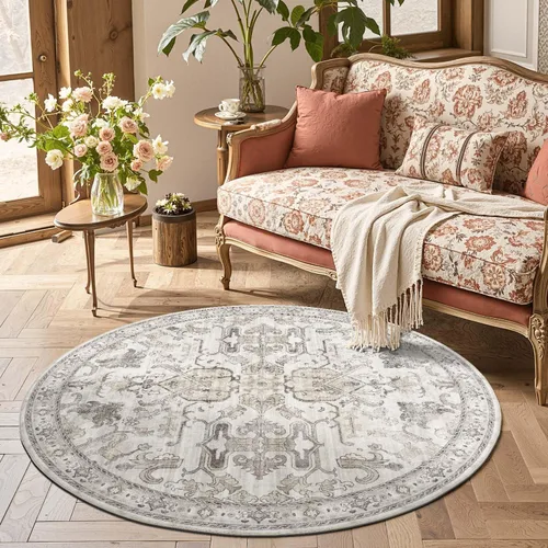 Vista 315 de jinchan Lima - Alfombra simétrica floral geométrica lavable, alfombra de entrada de medio círculo de 2 x 3, alfombra de media luna, suave y Azul