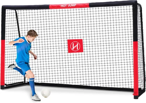 Vista 11 de Portería de fútbol para patio trasero, 6x4/8x5/10x6.5/12x6.5 pies de metal, porteria de fútbol para niños de 8-12 años, red de fútbol con diseño