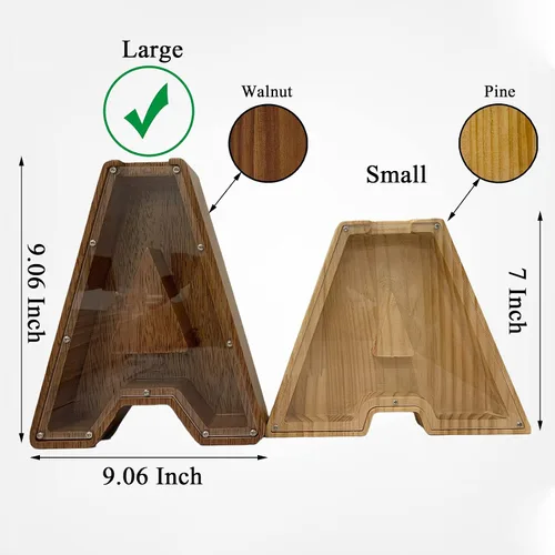 Vista 3 de Alcancía grande de madera personalizada para niños, alcancía con nombre personalizado, alcancía (nombre grabado láser) letras del alfabeto