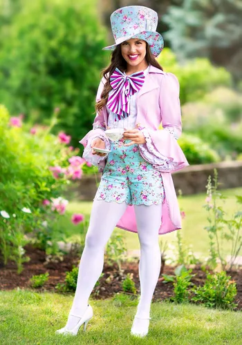 Vista 5 de Adult Pretty Mad Hatter Costume Women's Alice in Wonderland Costume Pink Mad Hatter