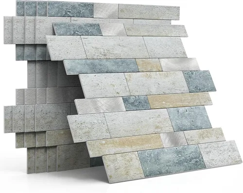 Vista 9 de Azulejo protector contra salpicaduras para cocina, despegar y pegar, acabado mate de piedra, pegatinas de azulejos para baño, panel de pared 3D