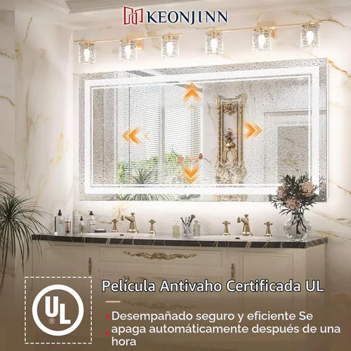 Vista 6 de Keonjinn Espejo de baño LED de 48 x 24 pulgadas con luz frontal