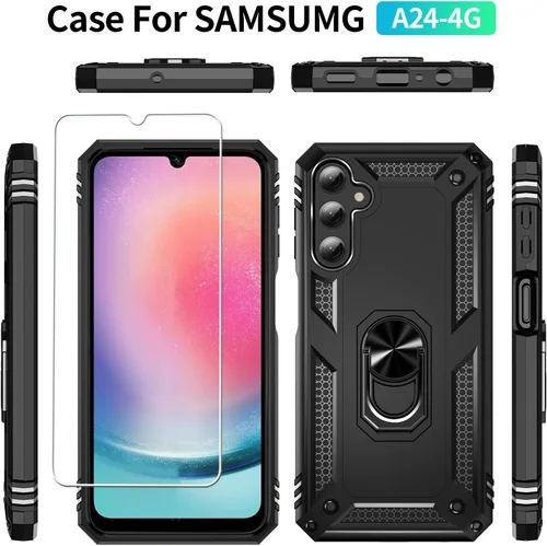Vista 2 de Funda para Samsung Galaxy A24 4G con [2 unidades] Protector de pantalla de vidrio templado, para Galaxy A24 Heavy Duty Armor [Grado Militar]