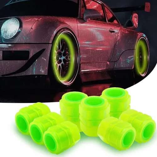 Vista 8 de 8 piezas de tapas de vástago de válvula de neumático para coche, tapas universales para válvula de neumático de coche que brillan en la oscuridad