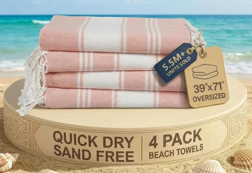Vista 53 de LANE LINEN - Paquete de 4 toallas de playa de gran tamaño, toalla de piscina prelavada, extragrande, de secado rápido y sin arena, toalla de viaje