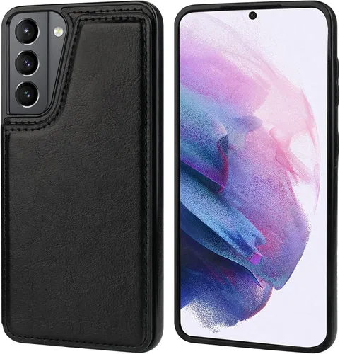 Vista 3 de ONETOP - Funda tipo cartera compatible con Samsung Galaxy S21 con soporte para tarjetas, funda de piel sintética con ranuras para tarjetas, doble