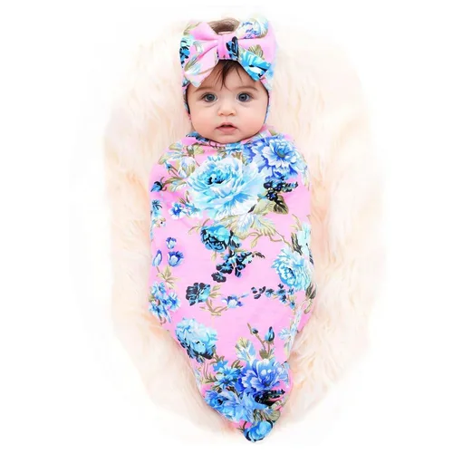Vista 9 de Galabloomer - Conjunto de cobija con diadema, diseño de flores, para envolver bebé