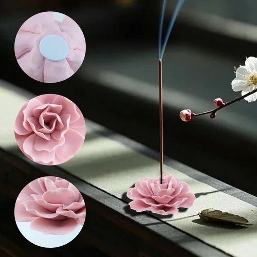 Vista 3 de Bitray Soporte de incienso rosa 3.35 "Dia Burner Holder Cerámica Flor Incienso Sticks Holder para Yoga Studio