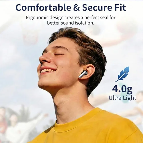 Vista 5 de Auriculares inalámbricos Bluetooth, pantalla de alimentación LED con funda de carga inalámbrica, reproducción de 35 horas, IPX4 impermeable