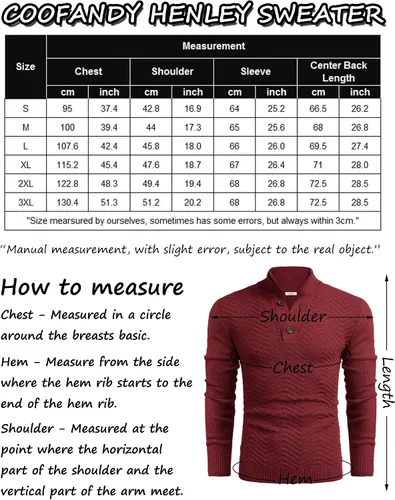 Vista 6 de COOFANDY Suéter de cuello alto Henley de punto trenzado para hombre